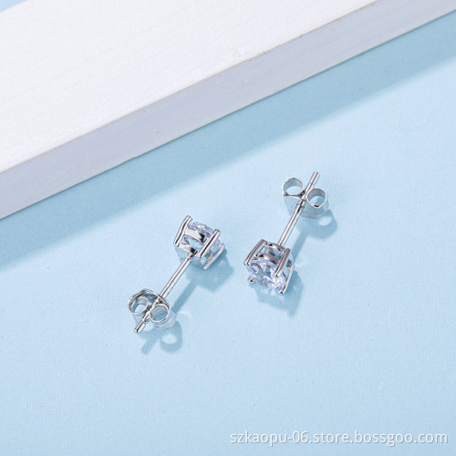 Simplest Style Luxury  925 Sterling Silver Moissanite Women Engagement Four Prongs Single Diamond Wedding Party Stud Earrings